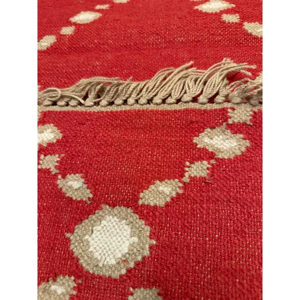 Pottery Barn Dot Dash Indoor Outdoor Runner Rug‎ Red Tan 2.5x9 Geometric 3739596